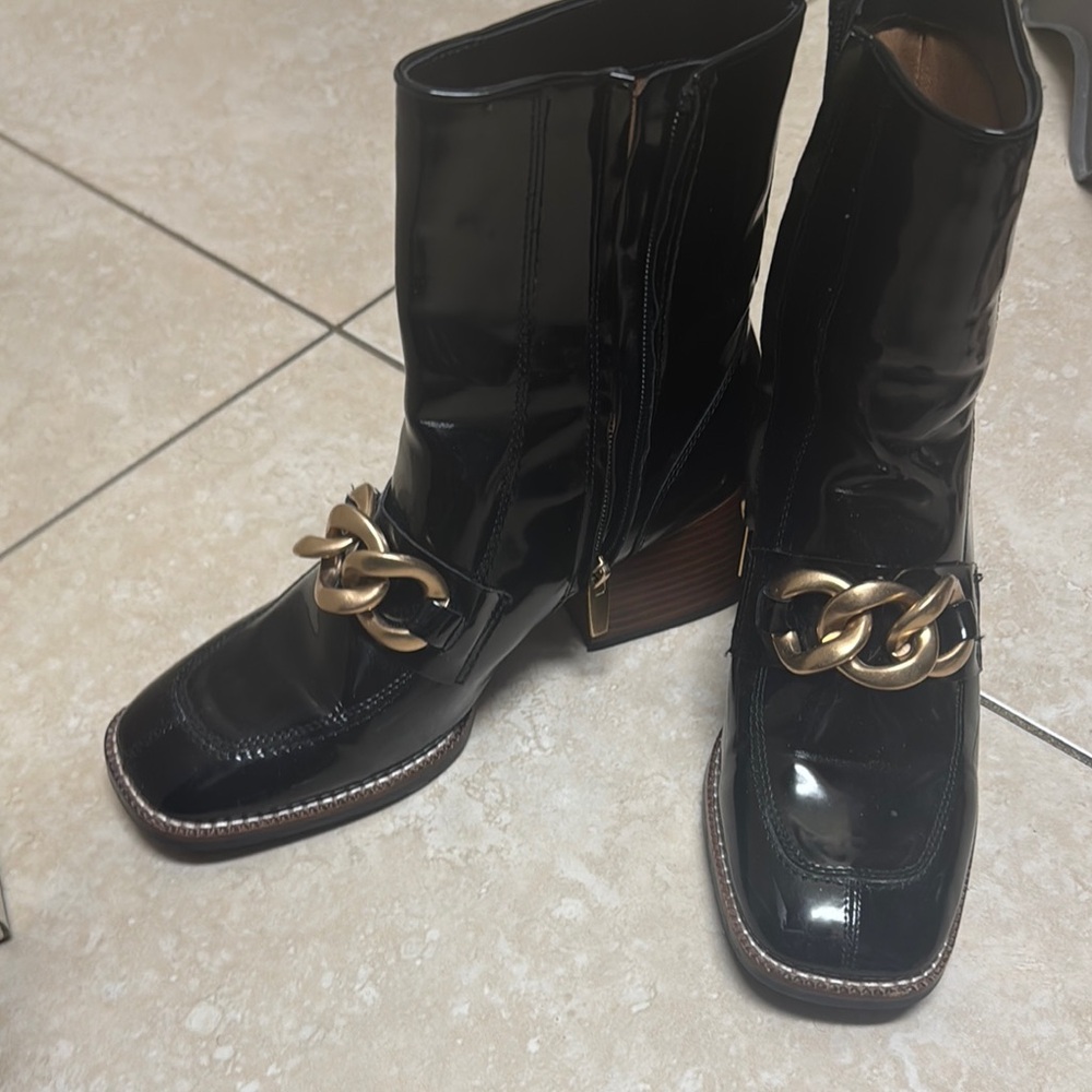 Steve Madden Black and Gold Patent Women's Boots